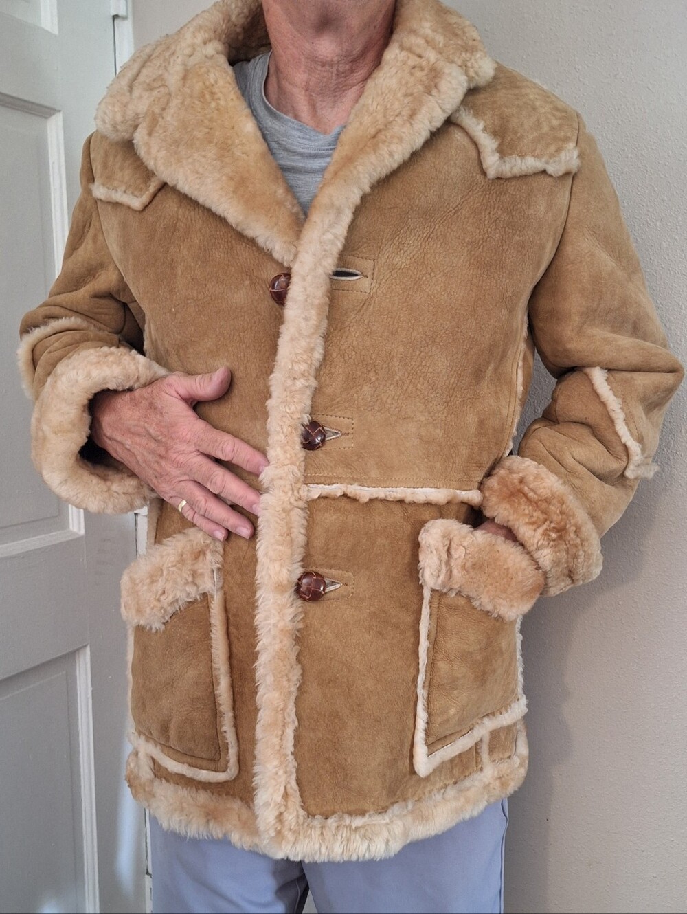 Vintage Wilson Suede & Leather Shearling Ranch Coat Men's